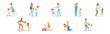Parents and Their Kids Having Good Time Together Vector Set