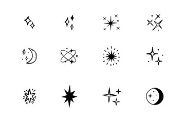 Wall Mural - sparkle star icon set, vector hand drawn design element.
