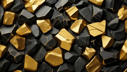 Wall Mural - Gilded Essence: A Study in Gold and Black Rock Texture