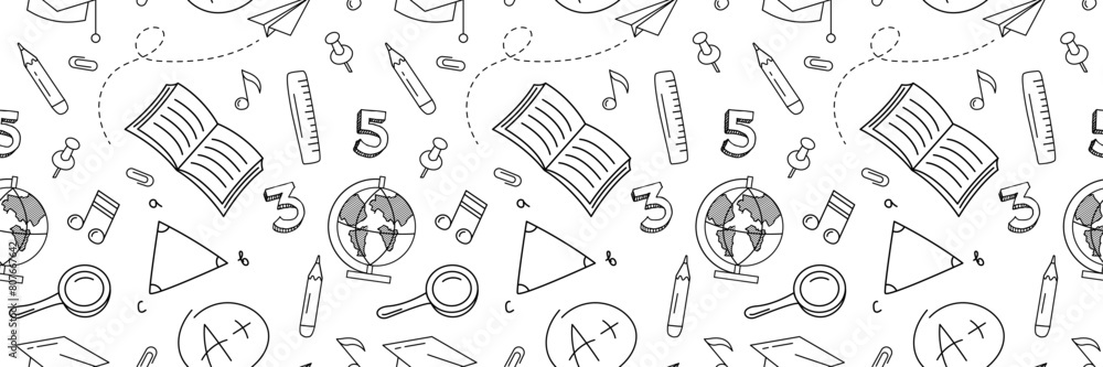 Back to school doodle seamless pattern. Hand drawn background with ...