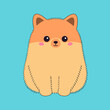 Orange Pomeranian Spitz dog sitting. Puppy face head line contour silhouette icon. Doodle animal pet icon. Cute kawaii cartoon funny character. Adopt concept. Flat design. Blue background. Vector