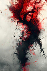 Sticker - Crimson Corruption:Otherworldly Tendrils of Enslaved Souls in Haunting Watercolor Abstraction