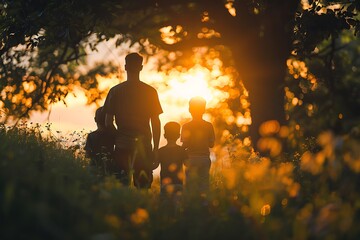 Wall Mural - family at sunset