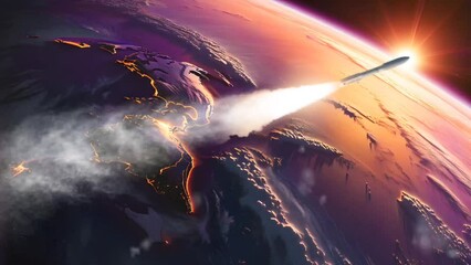 Wall Mural - Rocket flying across earth planet in space