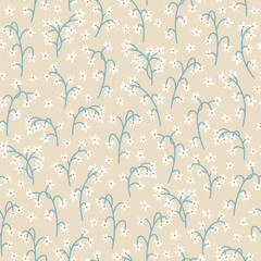 Sticker - Floral seamless pattern. Flower meadow, spring field, blooming chamomile branch in simple scandinavian hand drawn cartoon style. The limited pastel palette is ideal for baby clothes, textiles, fabric