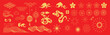 Chinese New Year icons vector set. Year of the snake with snake, cherry blossom flower, firework, hanging lantern, cloud isolated icon of Asian Lunar New Year. Oriental culture tradition illustration.