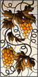 The illustration in stained glass style painting with a bunch of grapes and leaves ,vertical image, tone brown