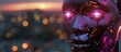 Cyborg with Glowing Red Eyes Overlooking City
