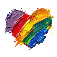 Wall Mural - a heart shape with paint strokes in pride flag rainbow colors isolate on transparency background PNG