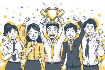 Wall Mural - Group of business people holding up a trophy. Perfect for corporate success concepts