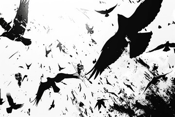 Poster - A flock of birds flying through the air. Suitable for nature and freedom concepts