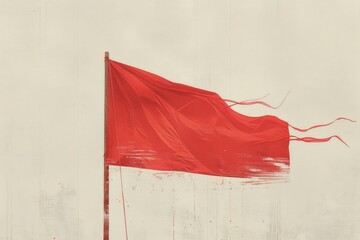 A red flag blowing in the wind, suitable for various projects