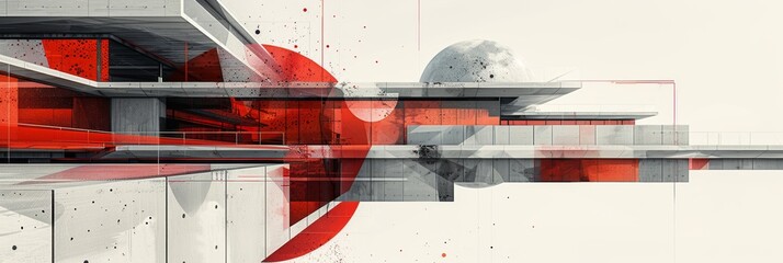 Wall Mural - Futuristic architectural design blending transparent layers and urban elements in a vibrant conceptual artwork