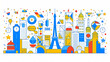 simple line art minimalist collage illustration with professional equestrian athlete and Eiffel Tower in the background, olympic games