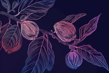 Wall Mural - Detailed drawing of a branch with ripe fruit, suitable for various design projects