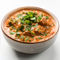 Wall Mural - A bowl filled with comforting soup, tender meat, and vibrant cilantro leaves