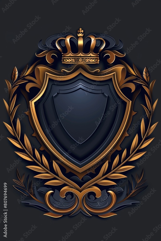 A black and gold shield with a crown on top. Suitable for royal and ...