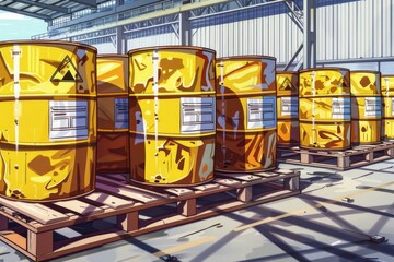 Wall Mural - A bunch of yellow barrels on a pallet. Suitable for industrial themes