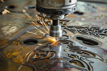 Wall Mural - Close up of a machine cutting metal, useful for industrial concepts