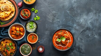 Wall Mural - A table adorned with bowls overflowing with various Indian food delicacies