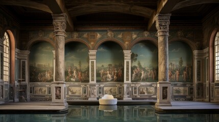 Wall Mural - Frescoes of mythology decorate walls of Roman bathhouse