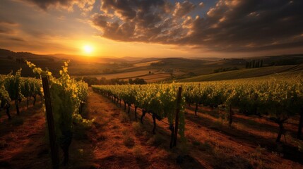 Canvas Print - Vineyard in Rome radiates in sunset's golden hues