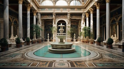 Canvas Print - Roman villa's atrium decorated with frescoes and statues