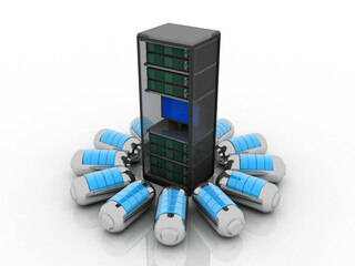 Wall Mural - 3d illustration Data center server with battery
