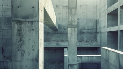 Wall Mural - Close-up view of an unfinished modern concrete building with complex geometry and visible textures.