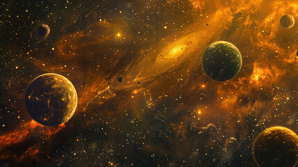 Sticker - Deep space background with swirling galaxies and dazzling planets in stunning detail, AI-generated.