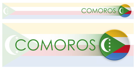 Wall Mural - Comoros islands flag horizontal web banner in modern neomorphism style. Webpage Comoros country header button for mobile application or internet site. Vector