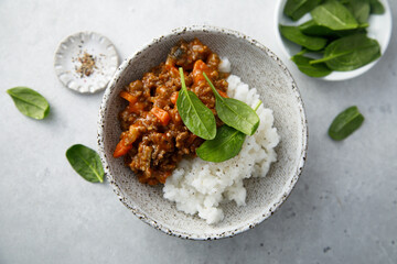 Canvas Print - Beef ragout with white rice