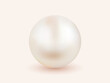 Single shiny natural white sea pearl with light effects isolated on light background. Vector illustration. 3D pearl ball