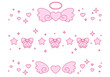 Abstract pink background with bow and hearts ribbon. Set, collection of hearts and wings for girls