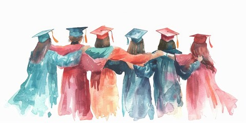 Wall Mural - A group of graduates are holding hands in a circle. Concept of unity and support among the graduates as they celebrate their achievements