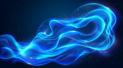 Wall Mural - Air light effect created by a cold wind. Fresh blue wave modern. Clean conditioner stream loop. Transparent suction speed 3d element. Cleaner purification ice trail texture.
