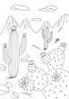 Cactus bloom in the desert landscape sketch illustration vector 