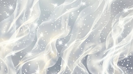 Wall Mural - An elegant and realistic modern illustration of a cold fresh breeze spray stream motion with snowflakes and bright luminous sparkles.