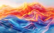 a blue, red, orange and yellow abstract wave with colorful smoke