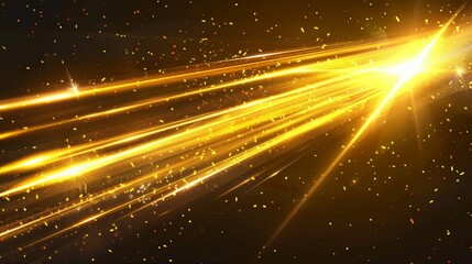 Wall Mural - Gold line light effect. Laser flares and sparkles. Mystery technology data fiber pattern. String projection background. Upward lens trail banner with space illustration.