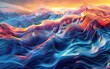 Dynamic ocean waves blue and orange abstract background