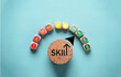 © Dilok - Skill indicator rating level button with percentage for human development and enhance knowledge improvement to success business working concept.