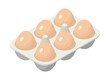 Isometric egg box with 6 brown eggs. Transparent background.	