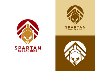 Spartan helmet with shield logo design template, Spartan identity logo vector icon Illustration