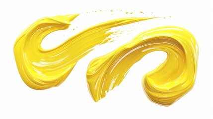 Wall Mural - Set of yellow brush strokes, liquid paint smears, smooth textured abstract stains, shiny acrylic or oil dye smudges isolated on white background.