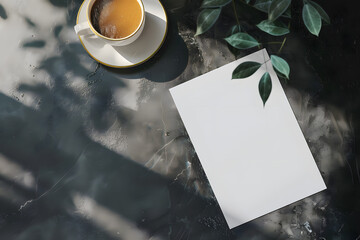 Canvas Print - A4 paper mock up with coffee on a desk