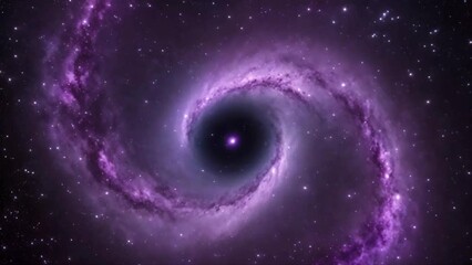 Wall Mural - Spiral Galaxy Glowing in the Dark Starry Sky. The Camera Slowly Zooms In on the Enchanting Purple Galaxy, Revealing Rotating Nebula Space Animation in 3D. Perfect for Meditation Backgrounds and Relaxa