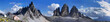Drei Zinnen und Paternkofel mit Dreizinnen Hütte, Sextner Dolomiten, Provinz Belluno, Italien, Europa, Panorama 