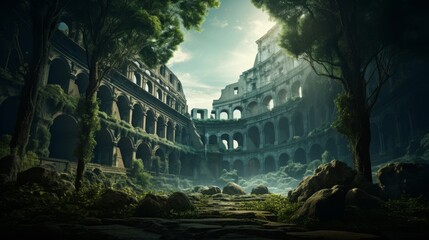 Canvas Print - Roman coliseum transformed into enchanted forest