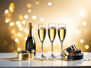 Canvas Print - champagne glasses on christmas background